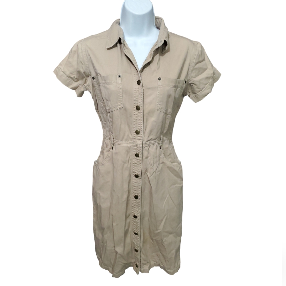 FADS Tan Button Down Short Sleeve Mini Utility Dress